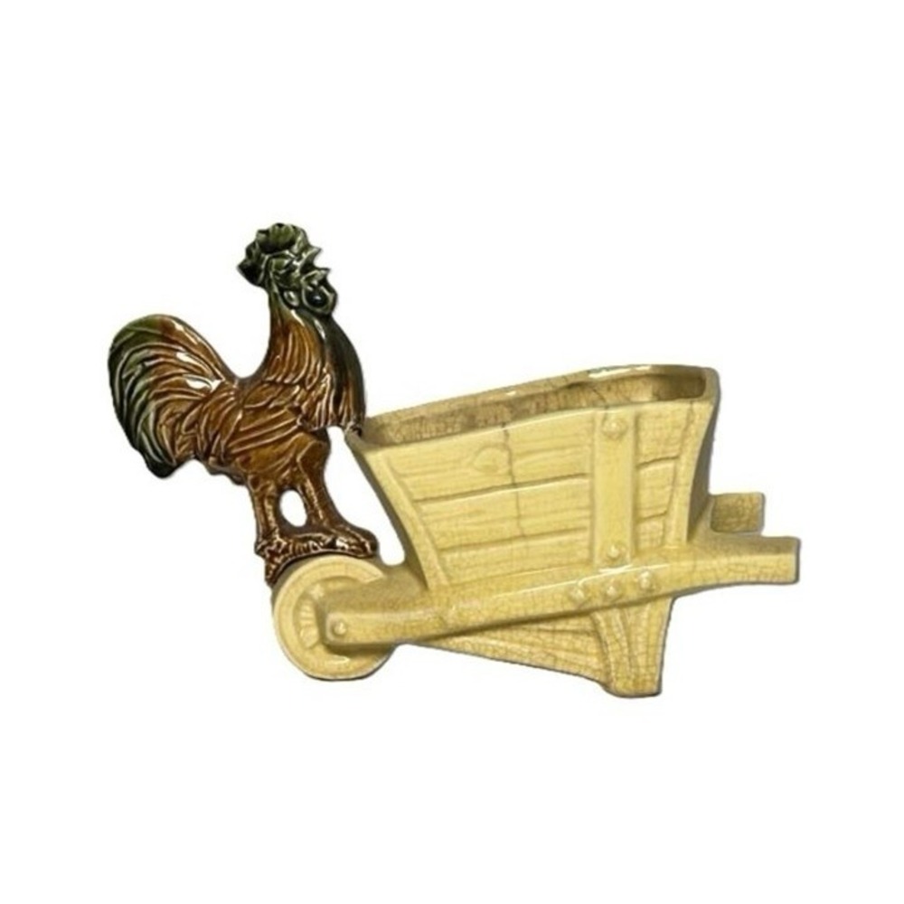 Vintage McCoy Yellow Rooster Wheelbarrow Planter Ceramic Art Pottery USA Decor